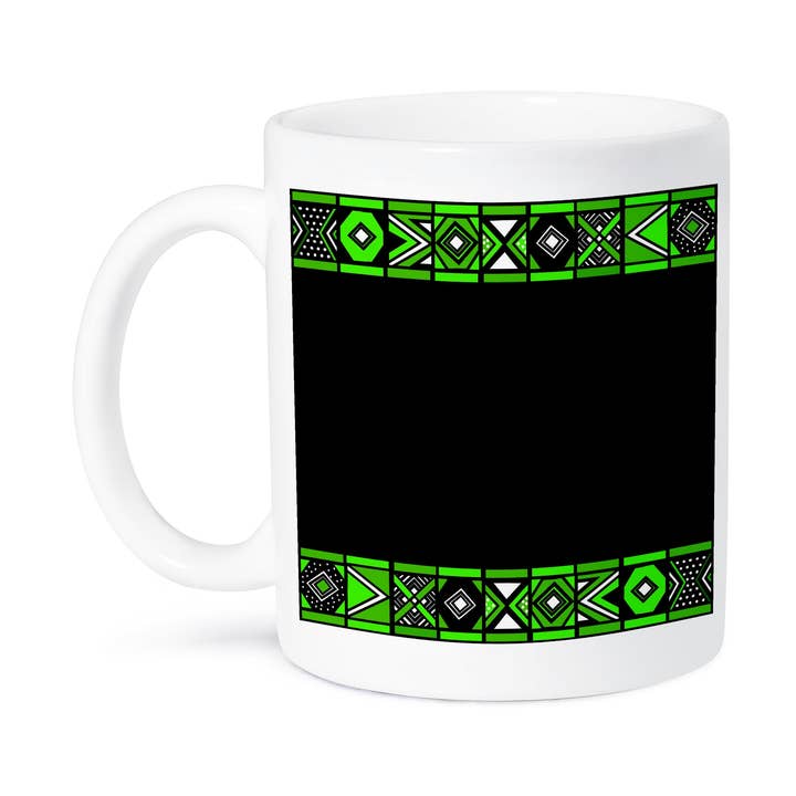 3dRose – Engroshandel Kaffekrus – 3dRose, Grøn og Sort Afrikansk Mønster - Afrikansk Kunst Inspireret af Zulu Perlearbejde Geometriske Design, Krus8
