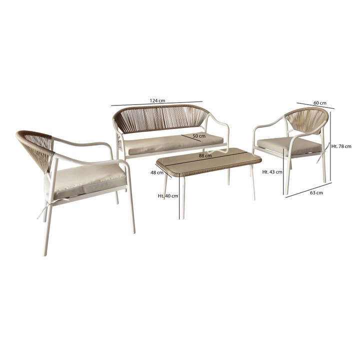 Now's Home - Wholesale Patio Set - WHITE STEEL AND SYNTHETIC RATTAN GARDEN SET SANTORINI5