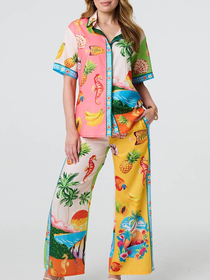 Sæt med tropisk printet skjorte og bukser for engroshandel hos Stellalondon