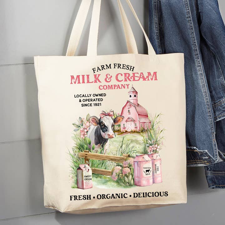 Bolsa de lona Country Farm Fresh Milk & Creamery Cow de 12 onzas para venta al por mayor de Avery Lane Gifts