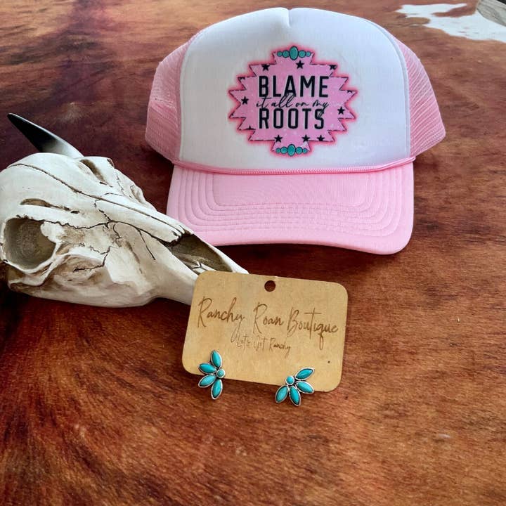 All on My Roots turkooise truckerhoed van schuimrubber voor wholesale door Ranchy Roan Boutique