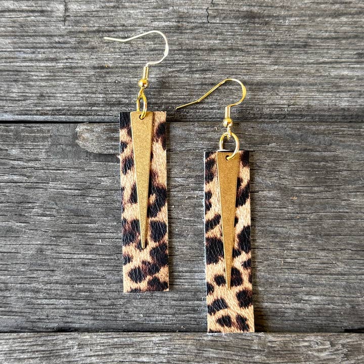 Spike Bars - Leopard - Leather Earrings for wholesale by Be Like Missy