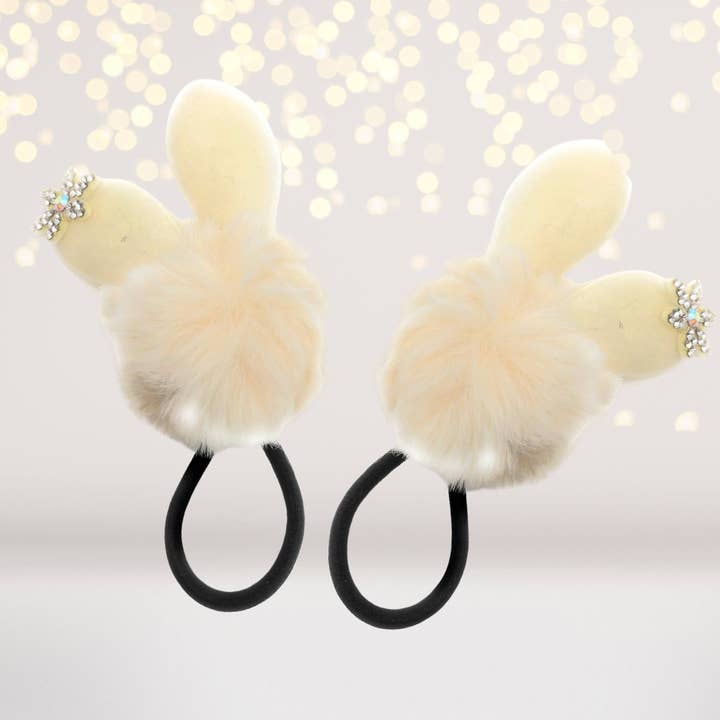 Chicky Chicky Bling Bling - Wholesale Hair tie – Kids - Snow Bunny Pom Pom Fur ball hair elastic ponytail holder with rhinestone snowflake7