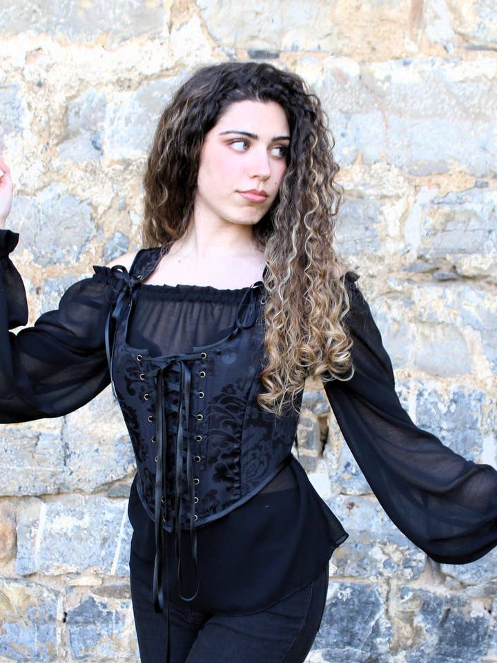 Haizea Arranz - Venta al por mayor Blusa - Mujer - Blusa renacentista de gasa negra