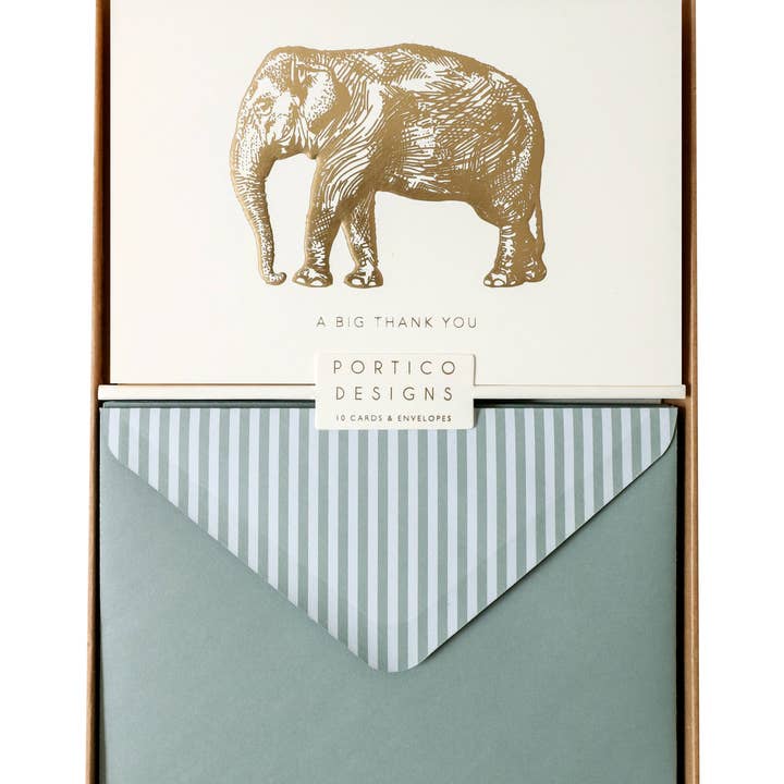 Boxed Thank You Notecard Set with Elephant for wholesale by Portico Designs
