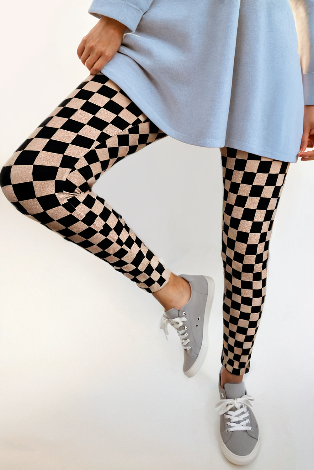 Brown Checkered Pattern High Waist Skinny Leggings for wholesale on Faire1