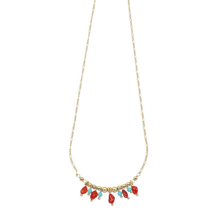 Choker necklace with natural Coral and Turquoise | Summer for wholesale by ISHWARA JEWELS