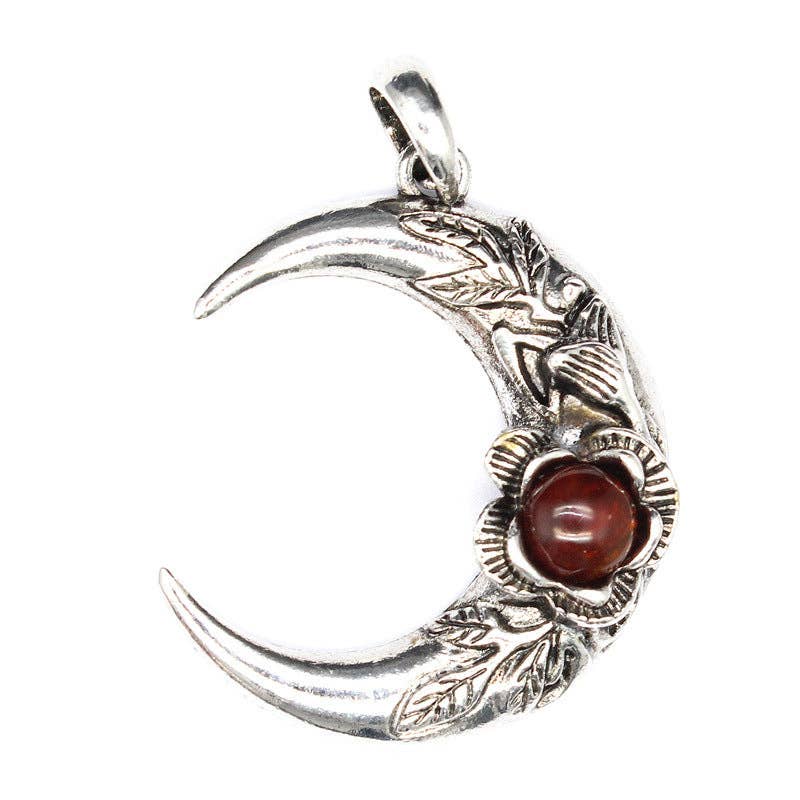 Mio Queena – wholesale Spiritual stone/crystal – Vintage Inlaid Stone Rose Moon Charm Pendant - CS/MS11