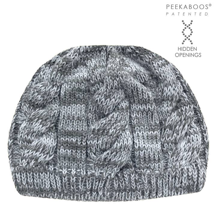 PEEKABOOS® Ponytail Hats - Wholesale Beanie - Women's - PEEKABOOS® 4-IN-1 Avalanche Ponytail Hat (heathered grey + white) )