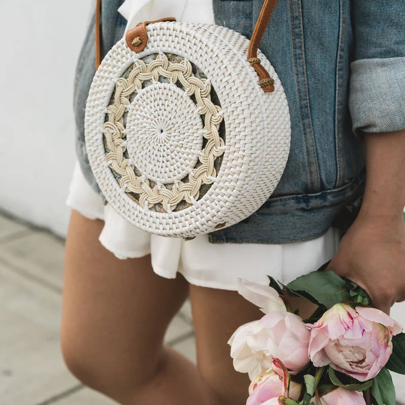 Bali Harvest - Wholesale Crossbody Bag - Women's - Round Ata Rattan Bag (White Braided) - Bali Bag, Straw Bag2