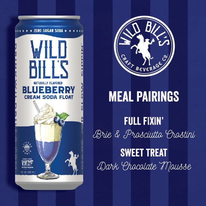Wild Bill’s Craft Beverage Co. - Vente Sodas/boissons gazeuses - Myrtille : Soda Zéro Sucre, Ingrédients Propres, Pack de 12, Canettes3