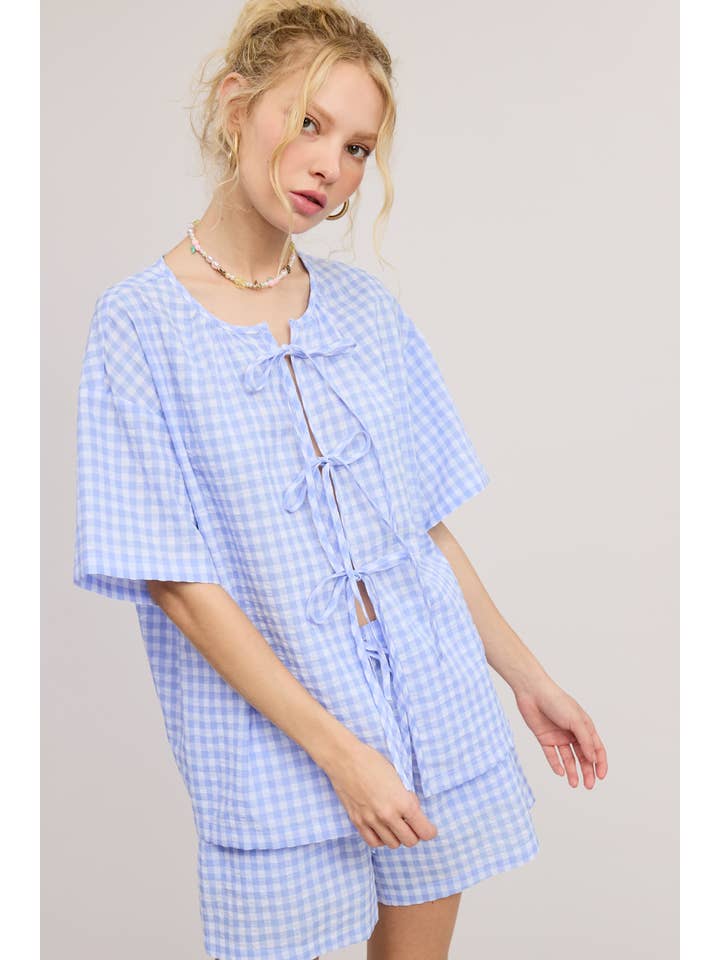 Mimosa - Wholesale Top & Short Set (NOT Loungewear) - Women's - Gingham Open Front Self Tie Top and Shorts Matching Set8