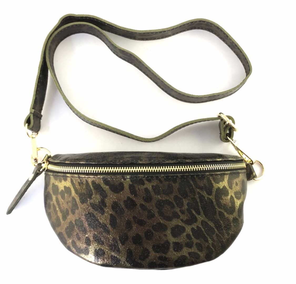 JIJOU CAPRI - Wholesale Belt Bag - Women's - Almond Leather Fanny Pack Leopard Print JIJOU CAPRI0