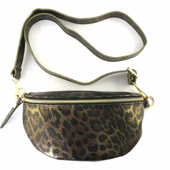 JIJOU CAPRI - Wholesale Belt Bag - Women's - Almond Leather Fanny Pack Leopard Print JIJOU CAPRI