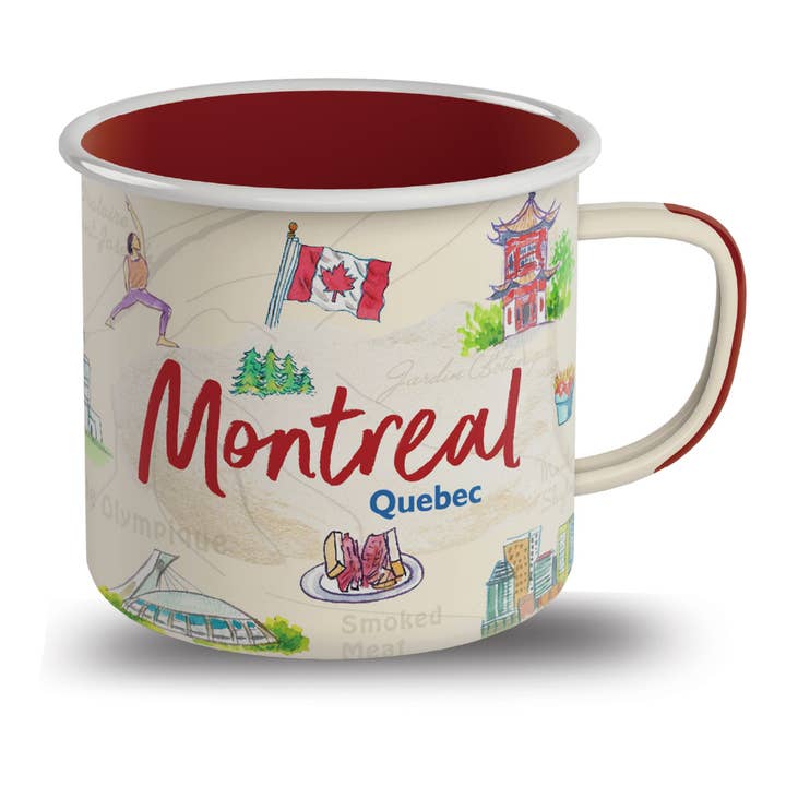 Northern Icons Canada – wholesale Coffee mug – Montreal 500ml Enamel Mug – Illustrated City Landmarks Camping Travel Cup Gift