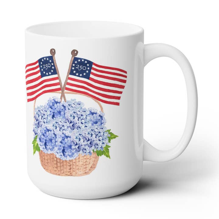 Freedom250® Patriotic Hydrangea Basket Ceramic Mug for wholesale by The Muddy Dog