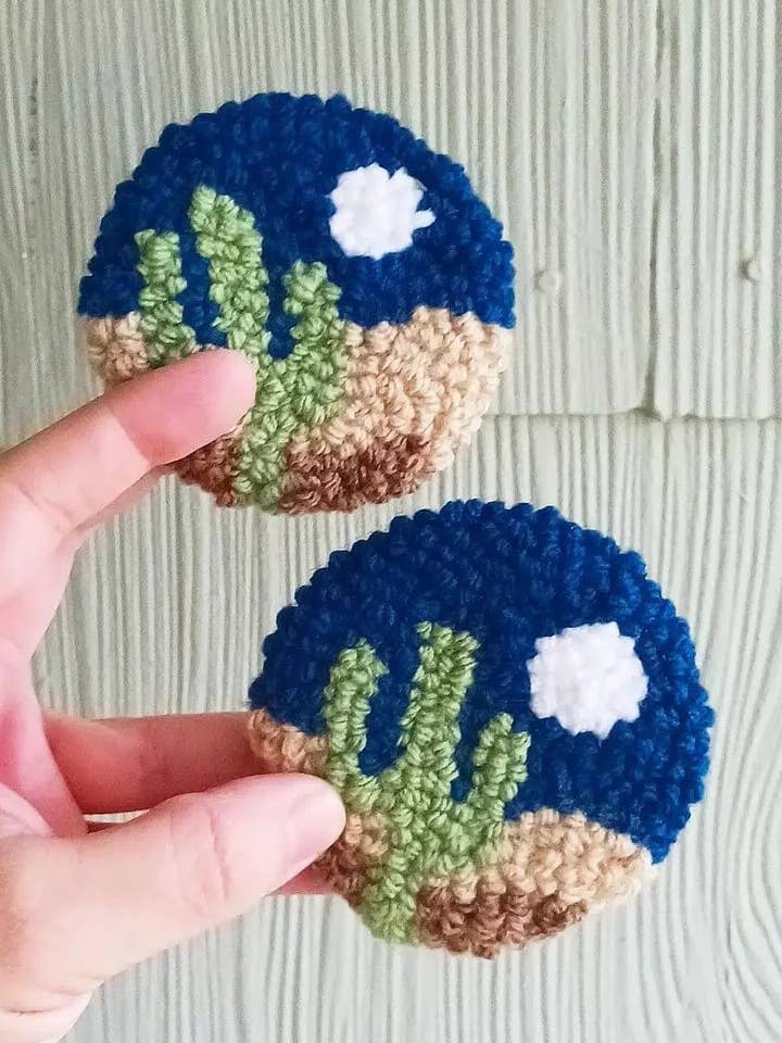 Posavasos de escritorio Desert Cactus Punch Needle para venta al por mayor de Bless Your Cottons