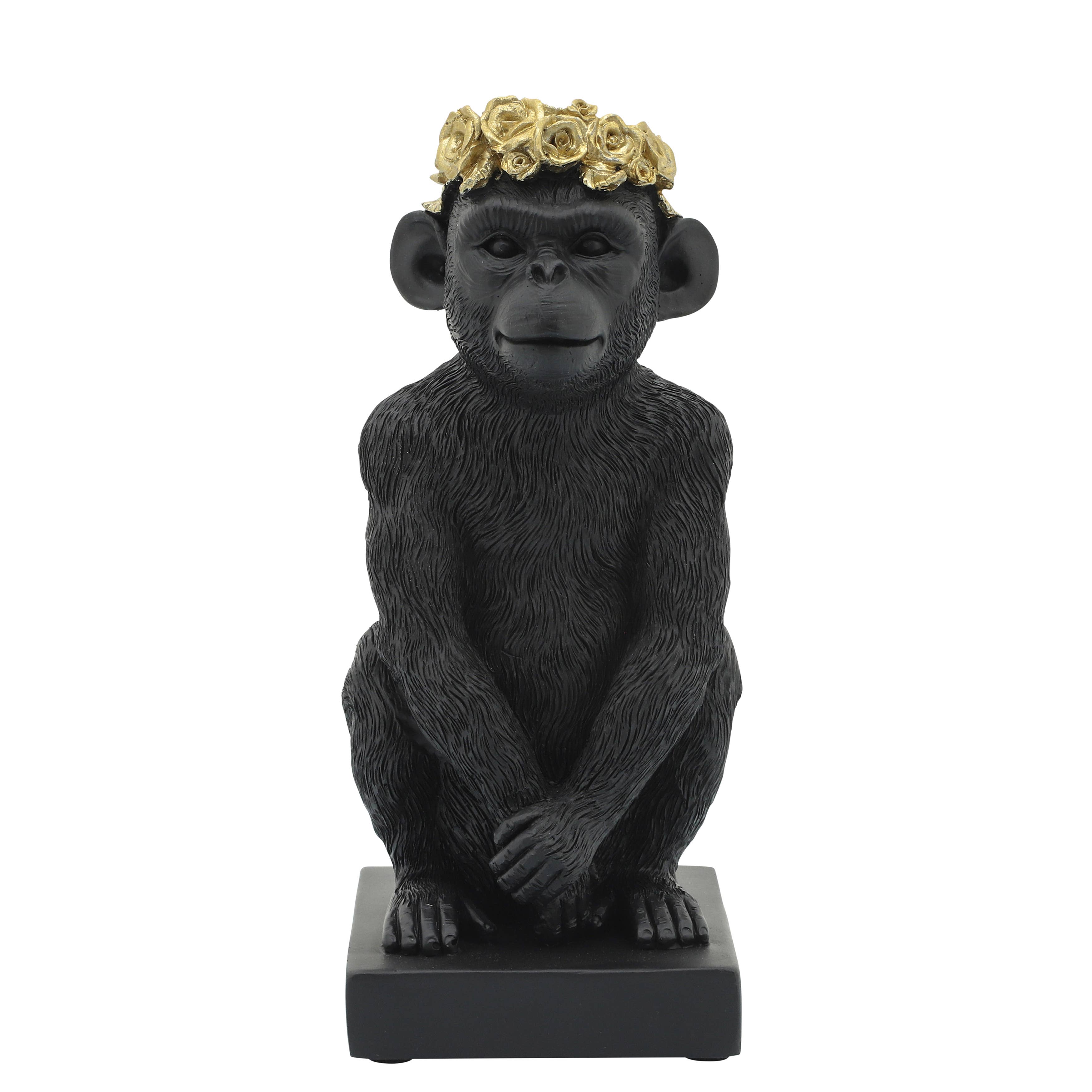 Sagebrook Home - Wholesale Decorative Figurine - Decorative Figurine - Black Resin Monkey Flower Crown, 8 in.3