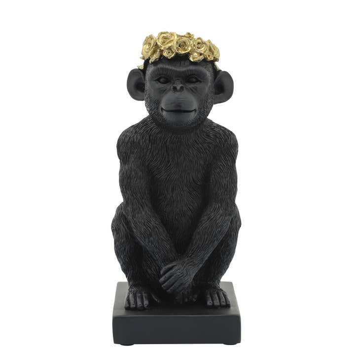 Sagebrook Home - Wholesale Decorative Figurine - Decorative Figurine - Black Resin Monkey Flower Crown, 8 in.3