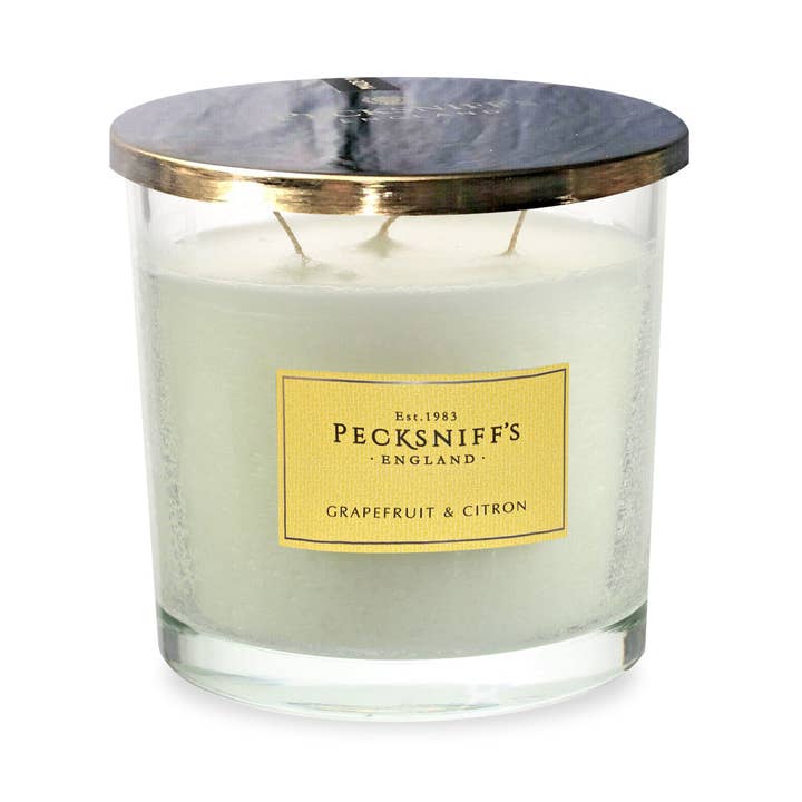 Pecksniffs Classic White Scented 3 Wick Candle | Grapefruit & Citron | Elegant Glass Vessel with Metal Lid Luxury Candles Grapefruit and Citron | 550g/19.4oz for wholesale by Prestige Beauty Boutique