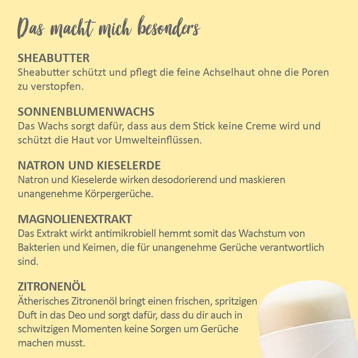 puremetics GmbH - Wholesale Deodorant - Unisex - deodorant stick 'lemon'
