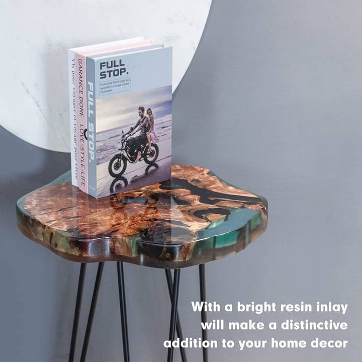 Tuzech Leather – wholesale Sidobord – Bord i naturlig kant med epoxiharts och valnötsträ, 20-tums hairpin-ben5