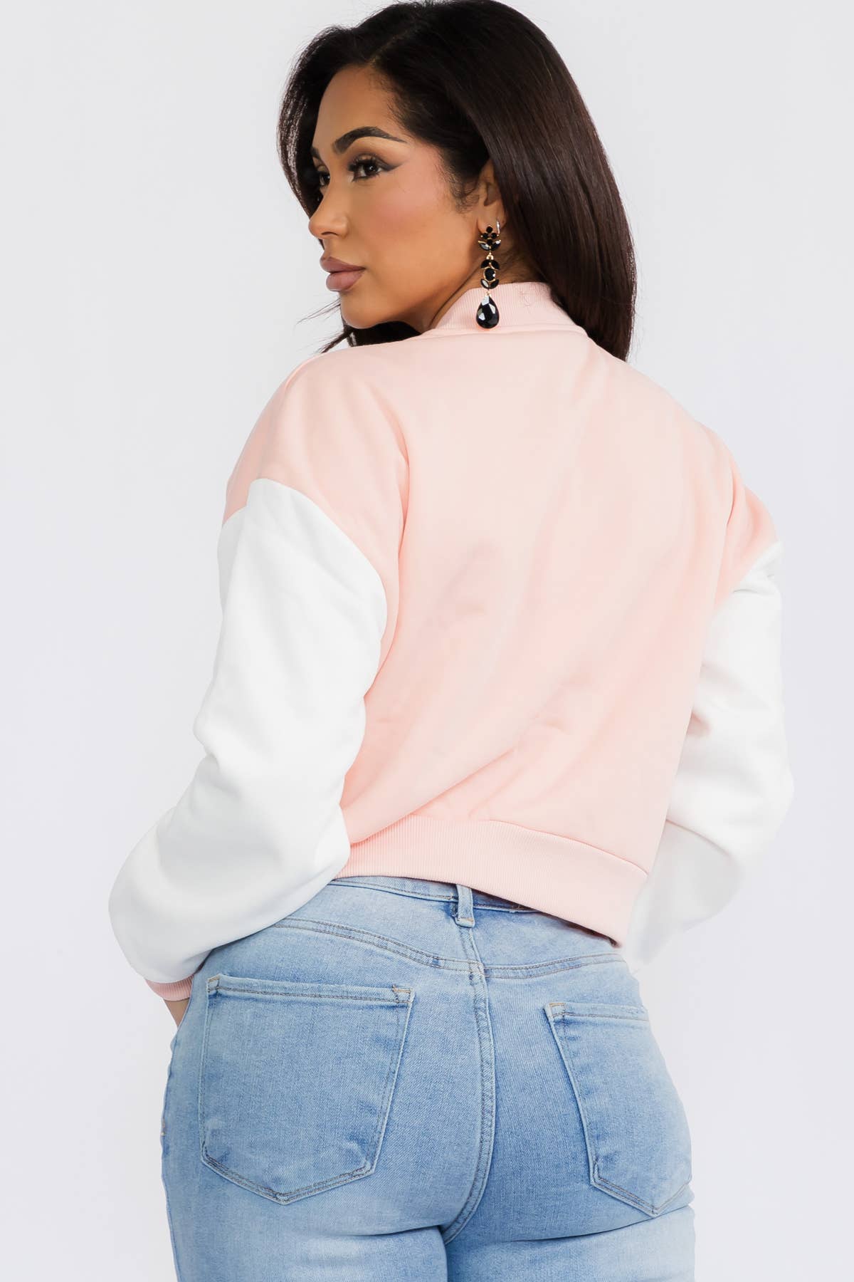 H&H Fashion Inc. - Wholesale Varsity/Baseball Jacket - Women's - 12371 - Color-Block Cropped Varsity Jacket3