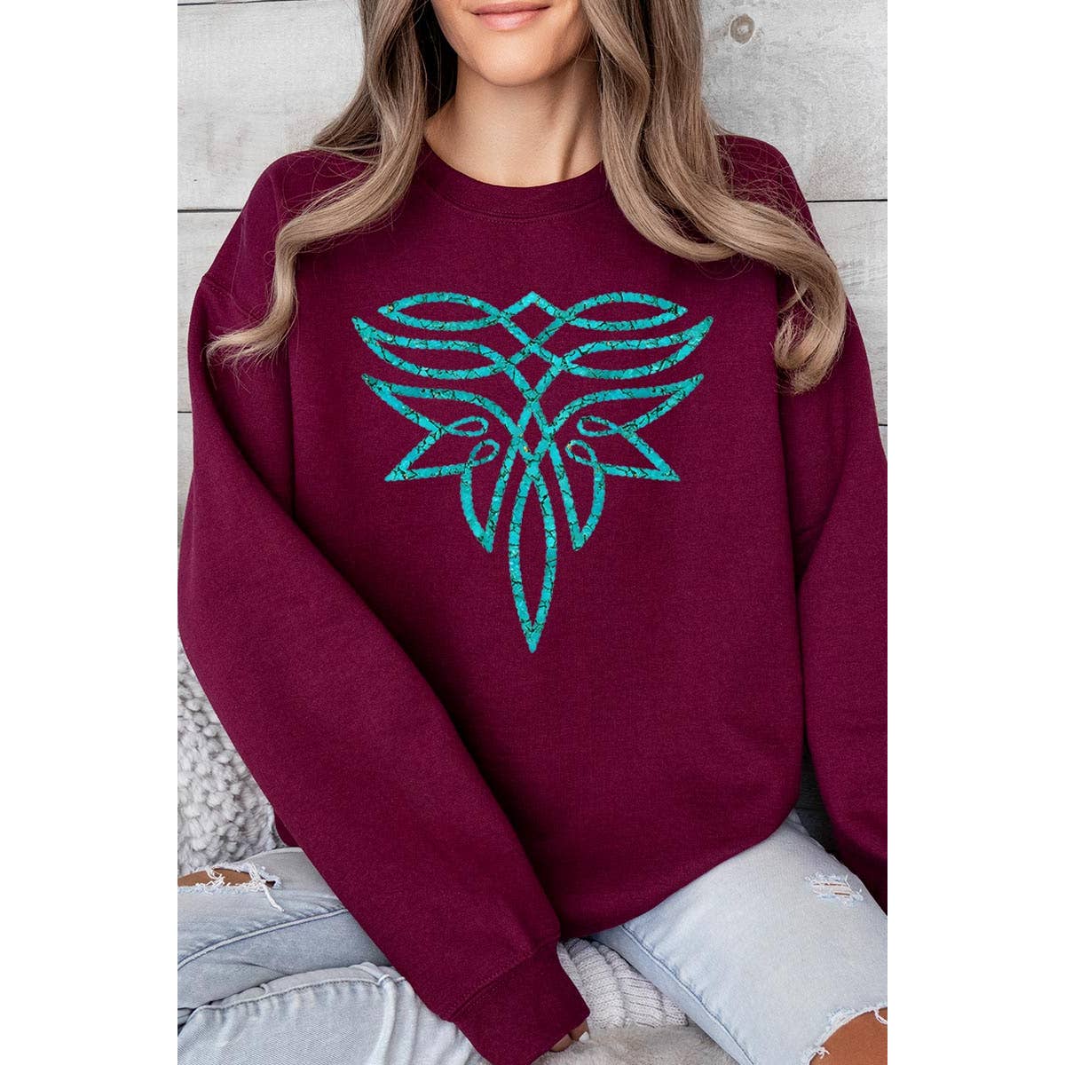 COLORBEAR – Engroshandel Grafisk Sweatshirt - Dame – Turkis Boot Stitch Graphic Fleece Sweatshirts3