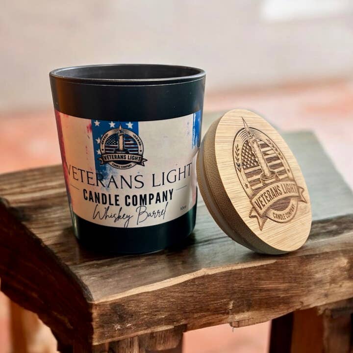 Veterans Light Candle Company - Wholesale Jar/Filled Candle - Whiskey Barrel Candle | Oak, Cedarwood & Aged Whiskey