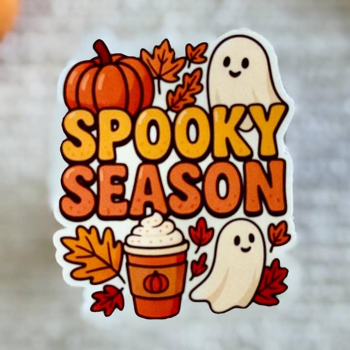 Spooky Season Ghosts & Pumpkin Coffee Vinyl Decal for wholesale by The Wayward Finch