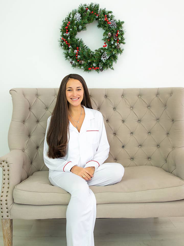 Conjunto de pijama YOUTH BLANCO CON RIBETE ROJO para venta al por mayor de Love That Cotton