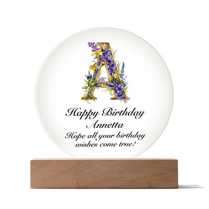 Happy Birthday Annetta v02 - Circle Acrylic Plaque for wholesale by Unique Gifts Store