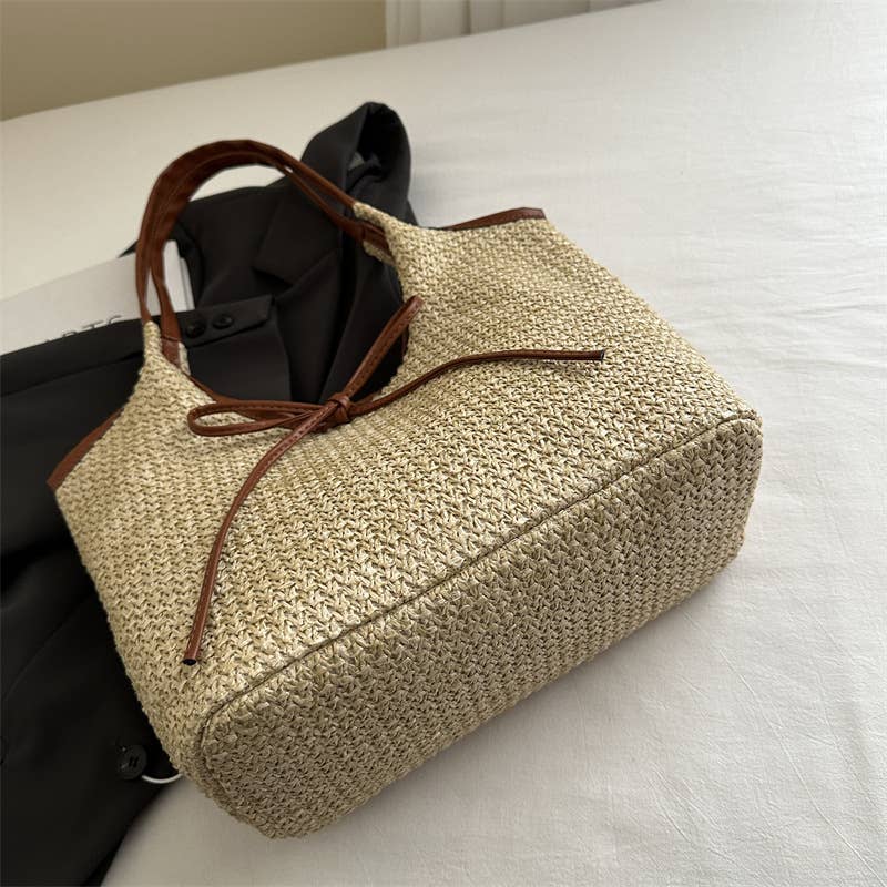 UNISHE - Wholesale Tote Bag - Women's - Vacation Straw Large Capacity Beach Bow Tote Bag ZK30317