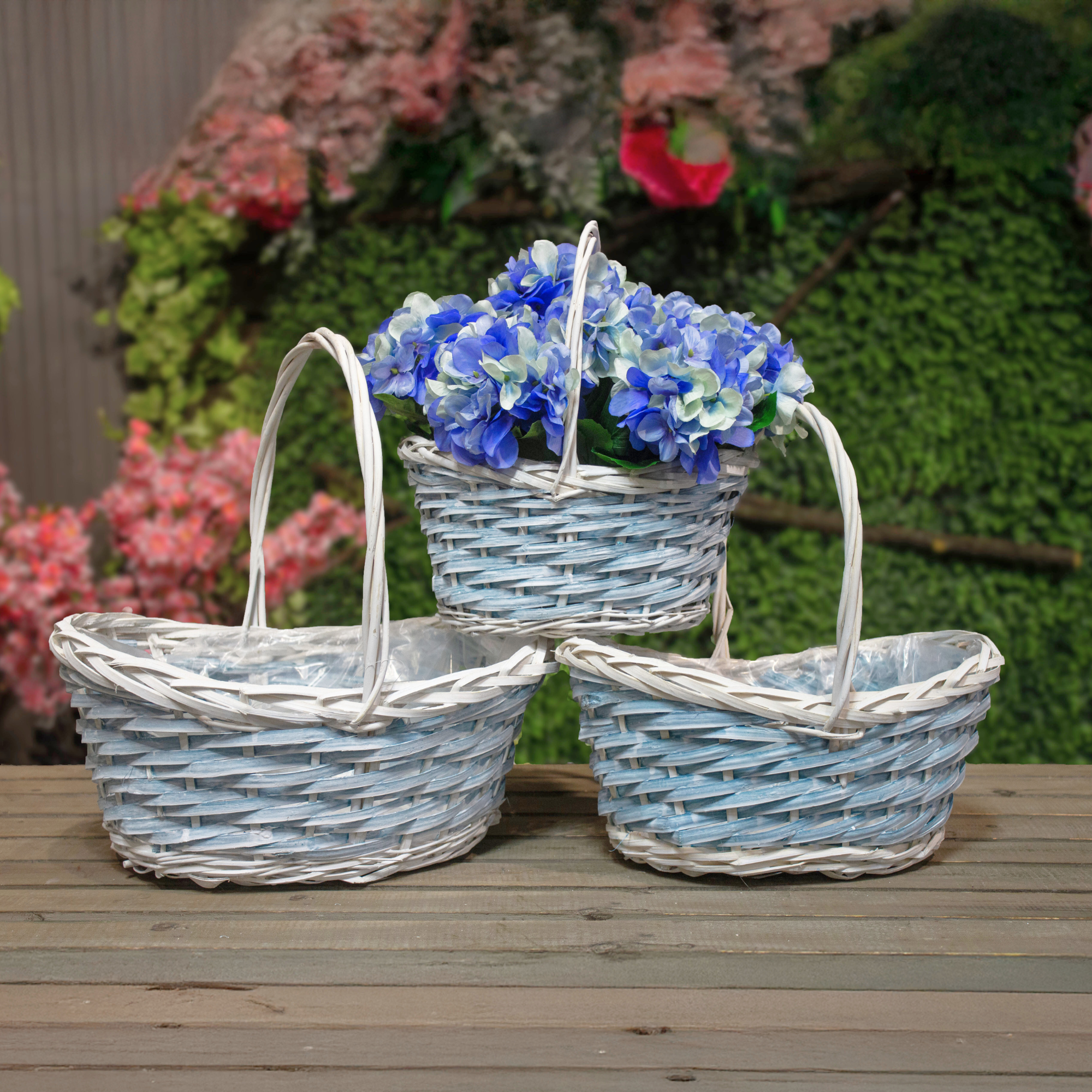 Jacobson - Wholesale Basket - 17"L Blue Woven Baskets - Whitewashed - Set of 33