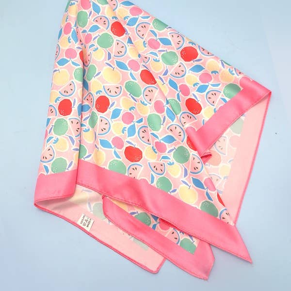 Pink FRUIT PRINT SILKY FEEL BANDANA SCARF | 40SC624 for wholesale on Faire