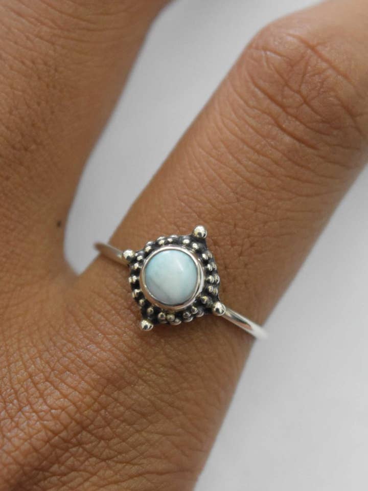 Larimar Ring mit Silber Perlen 2.0 für den Großhandel von tropical tribe Jewelry