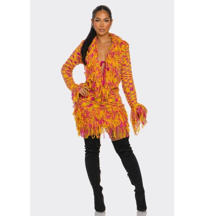 Fringe Sweater Skirt Set for wholesale by LOVE SENSE