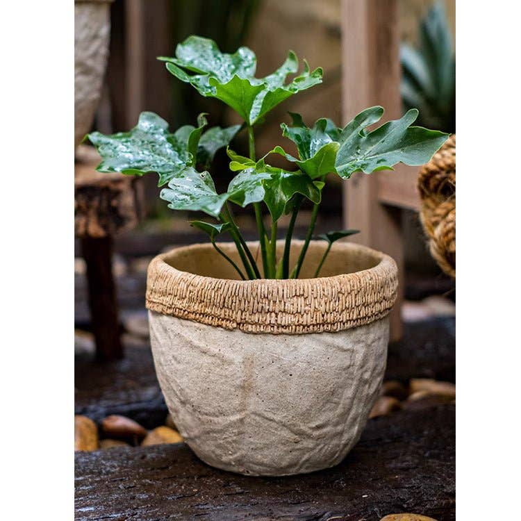 Rustic Reach - Vente Pot - Jardinière en ciment à motif de rotin8