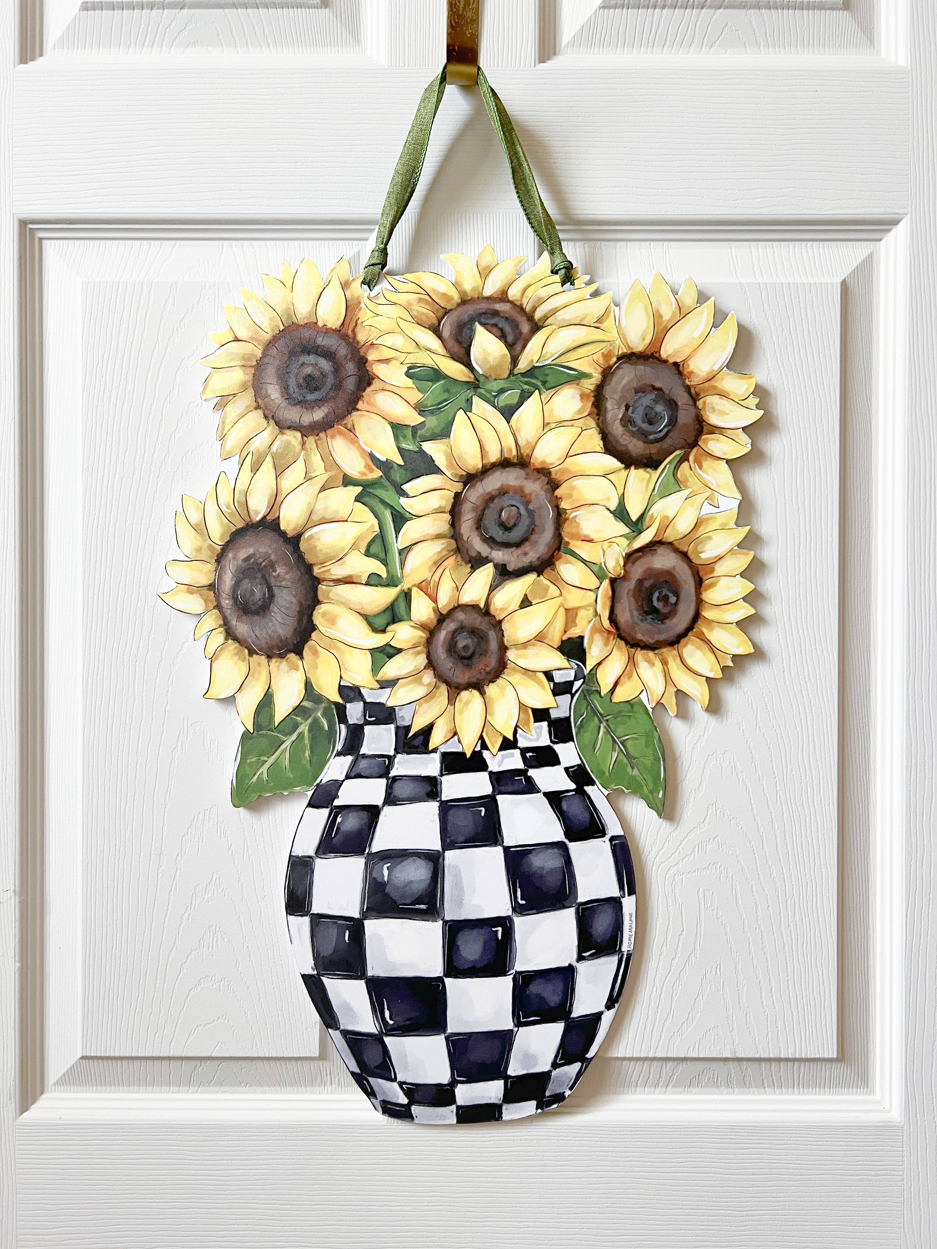 Home Malone - Wholesale Door Hanger - Sunflower Check Vase Door Hanger-Checkered Trend Floral3