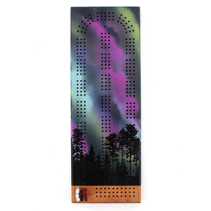 Aurora Borealis Cribbage Board for wholesale by Sanborn Canoe Co.