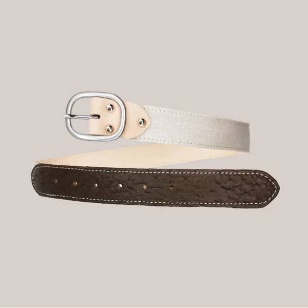 Brown Ostrich Leather And Linen Belt for wholesale on Faire