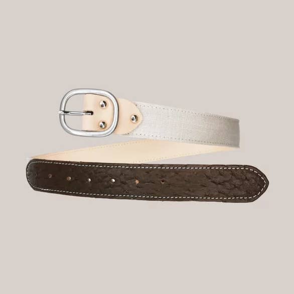 Brown Ostrich Leather And Linen Belt for wholesale on Faire0