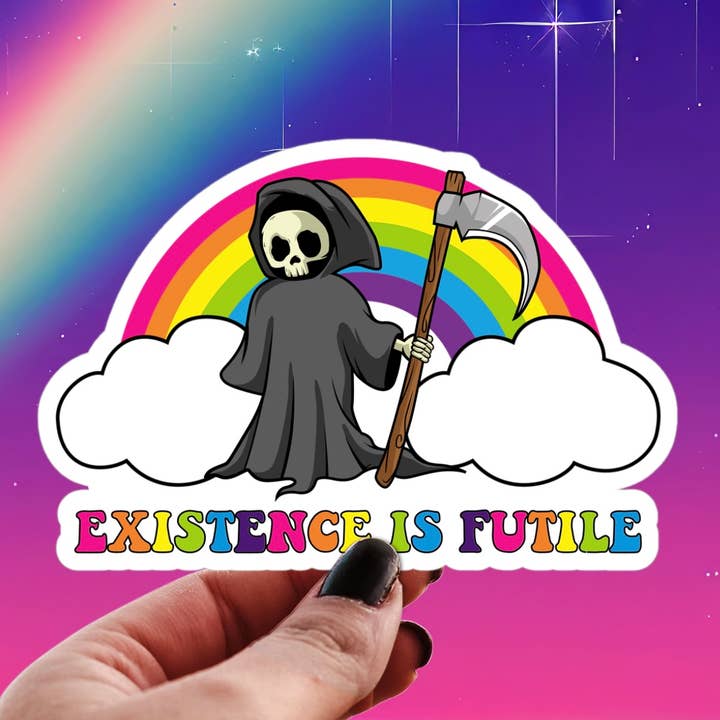 Grim Reaper Rainbow Sticker - Existence is Futile for wholesale by Pretty Toxic Stickers