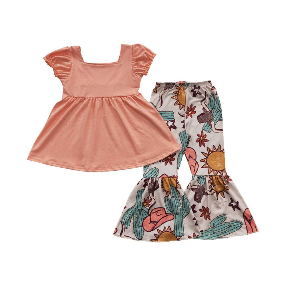 Aier Wholesale - Wholesale Top & Pant Set - Kids - Baby Girls Western Tunic Cactus Bell Pants Clothes Sets3