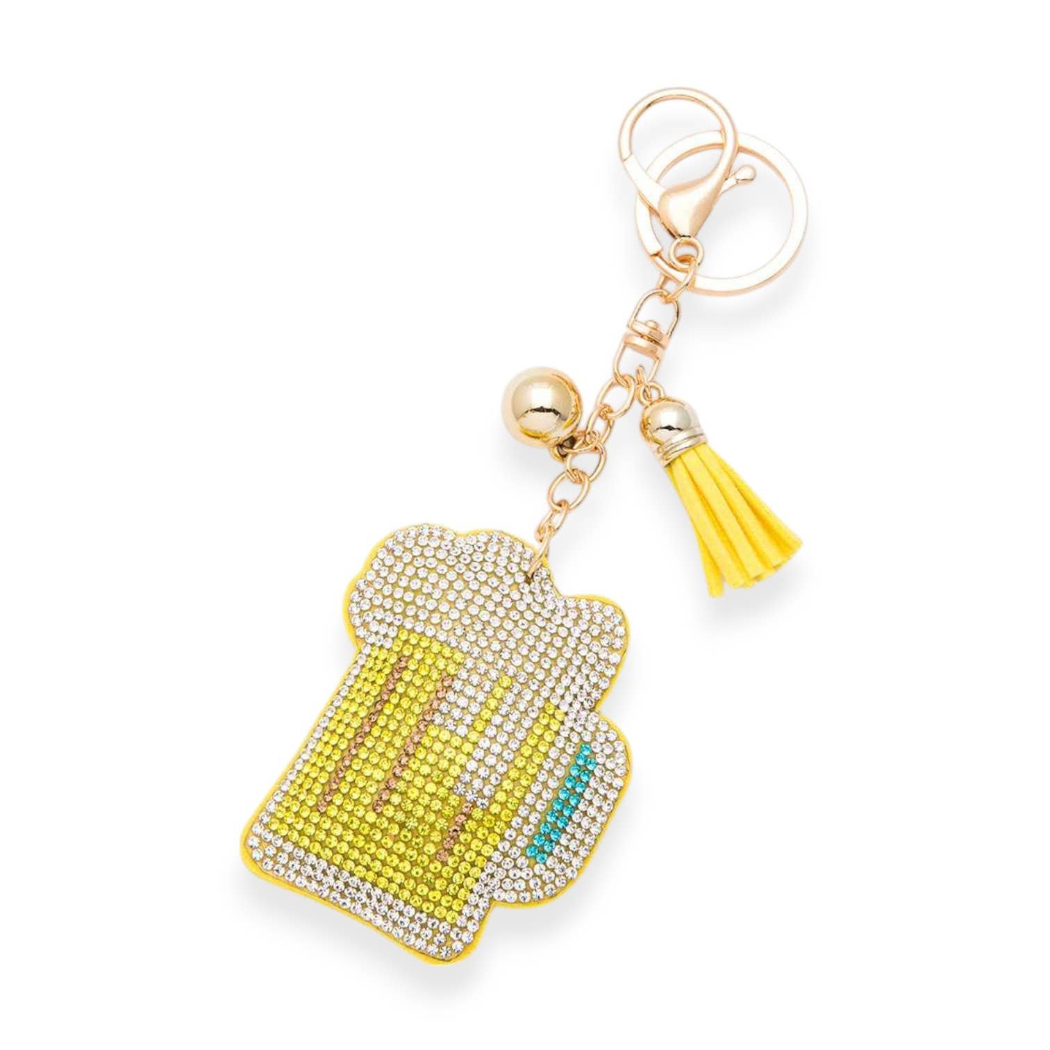 Yellow Rhinestone Beer Pillow Key Chain for wholesale on Faire0
