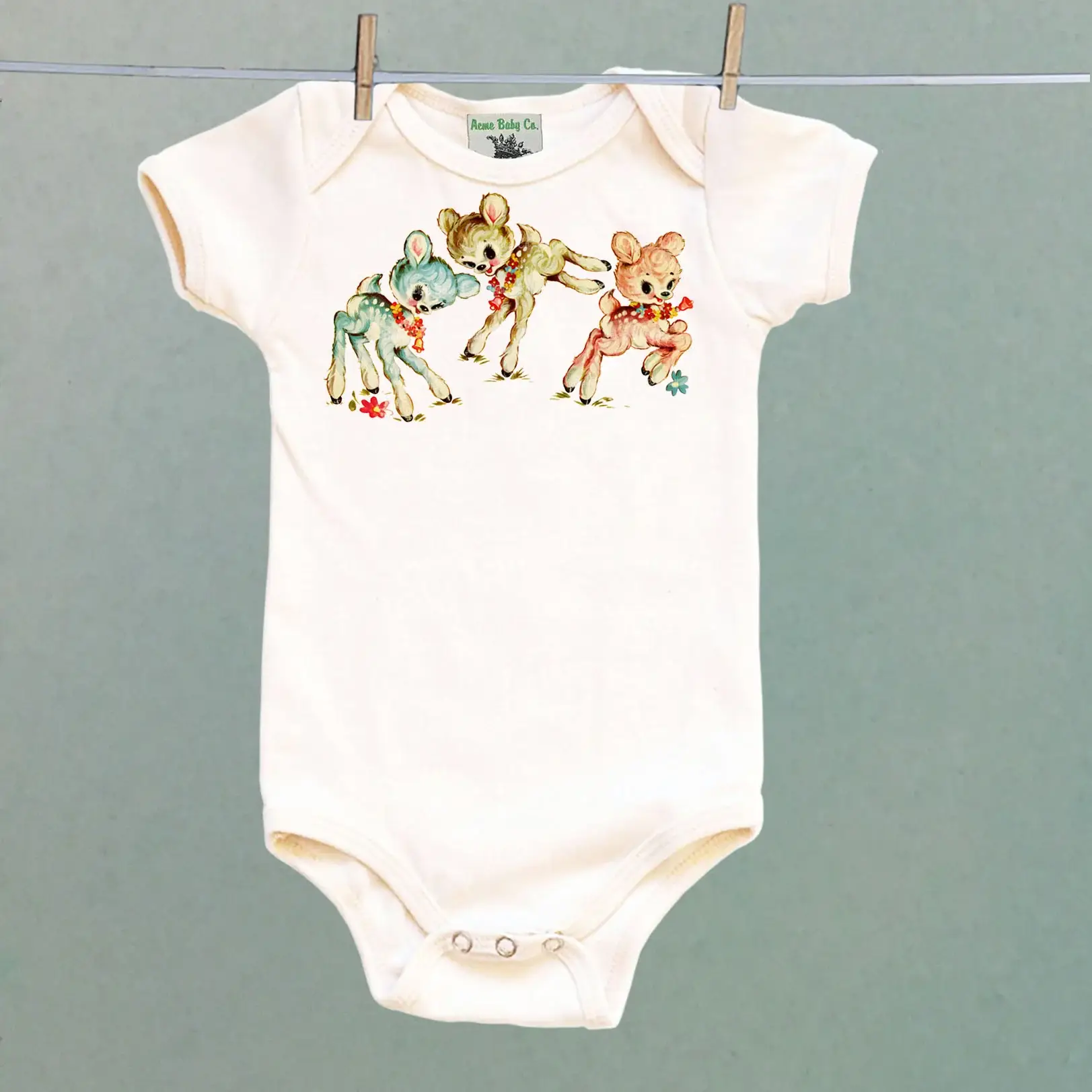 Acme. Baby Co. LLC - Wholesale Bodysuit (Non-Footed) - Baby - Pastel Deer Organic One Piece Baby Bodysuit2
