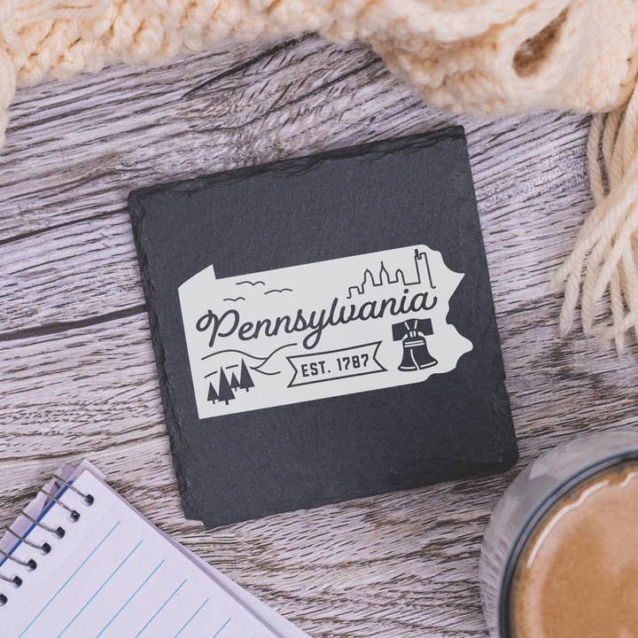 Pennsylvania Icons - UV Printed Slate Coasters for wholesale by Blue Ridge Mountain Gifts