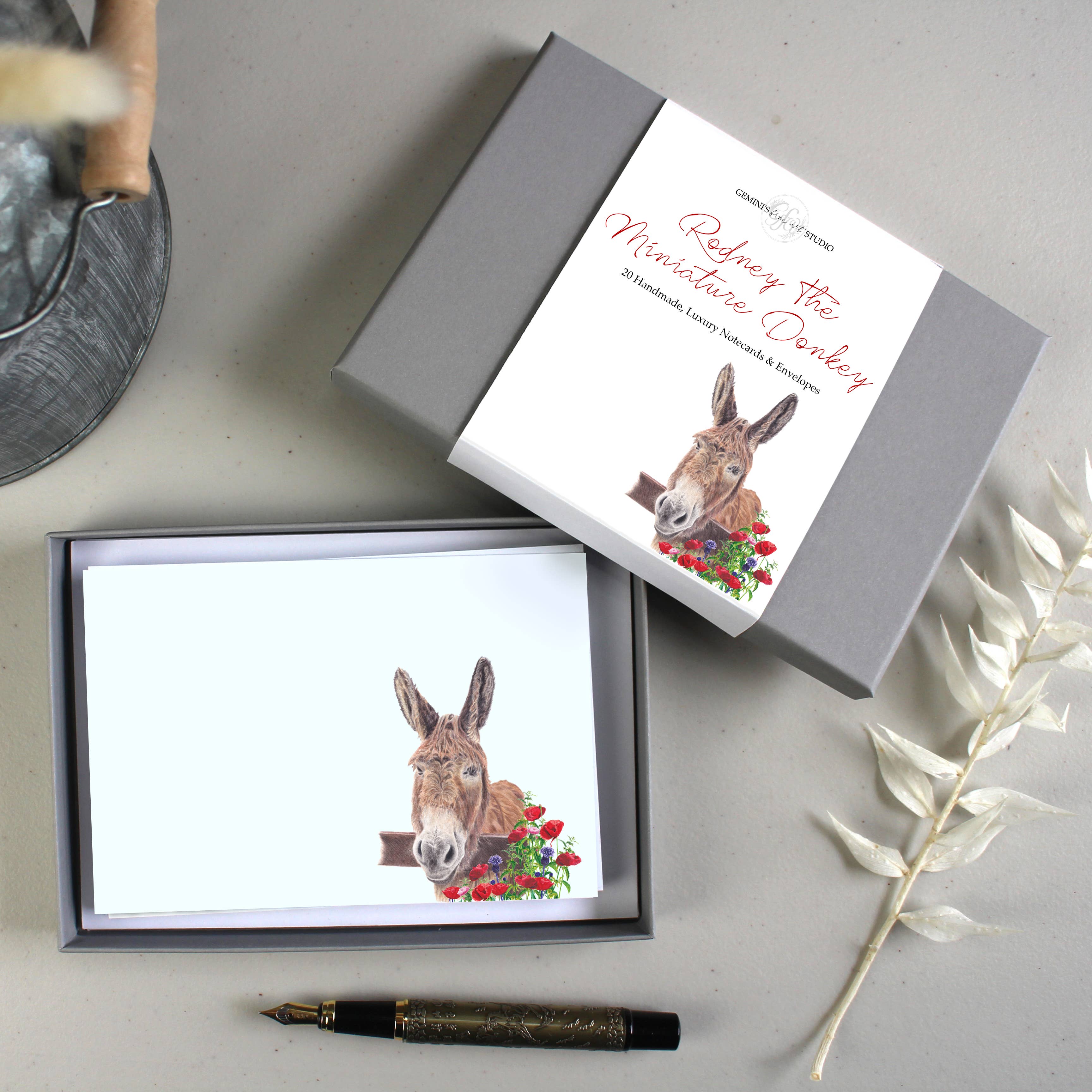 Gemini's Fine Art Studio – wholesale Stationery/notecard set – Rodney The Miniature Donkey Notecards/Place Cards | Charity4