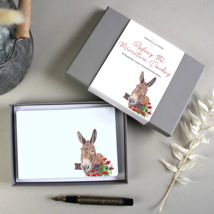 Gemini's Fine Art Studio – wholesale Stationery/notecard set – Rodney The Miniature Donkey Notecards/Place Cards | Charity4