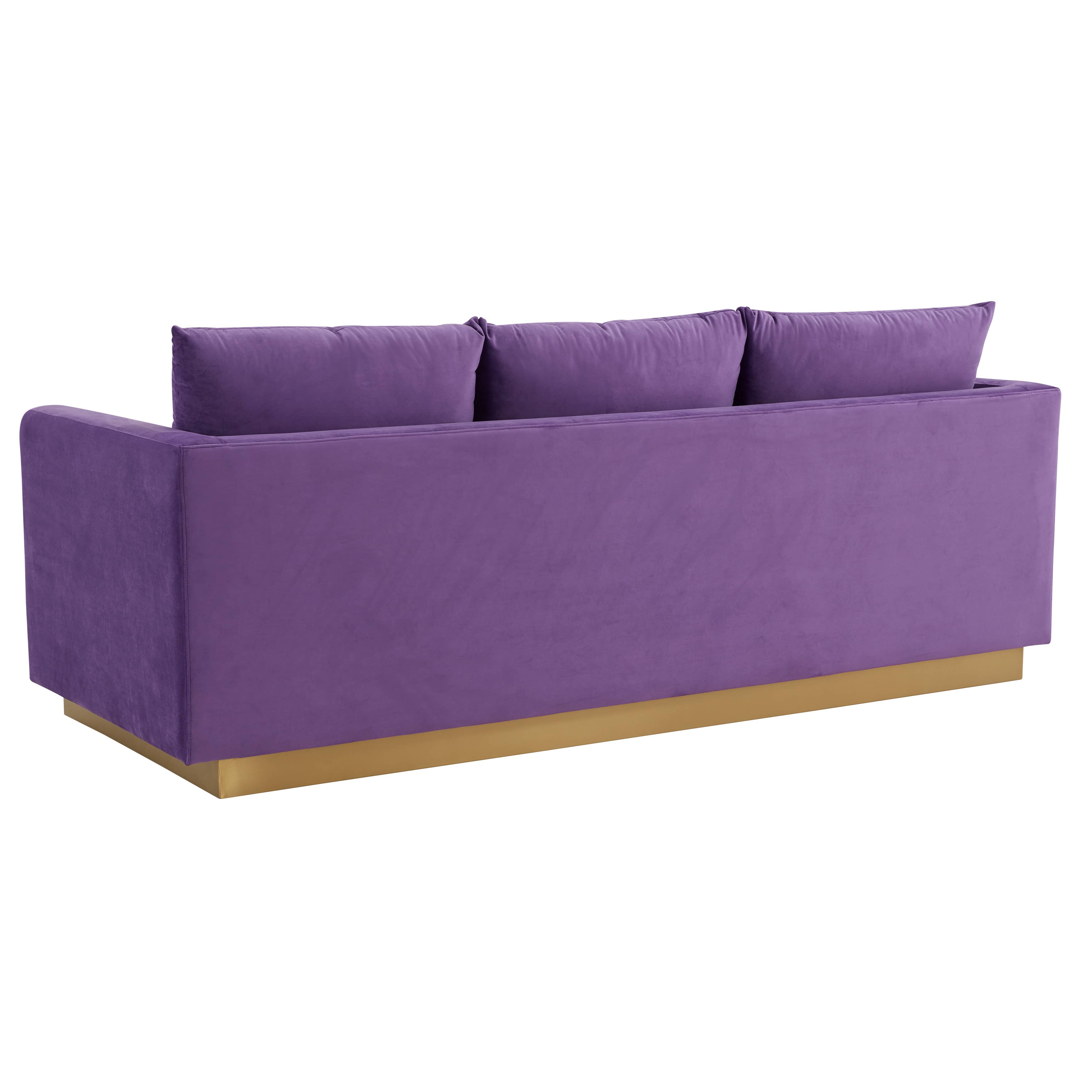 LeisureMod - Wholesale Sofa - Nervo 3-Seater Velvet/Leather Full Sofa with Gold Steel Base13
